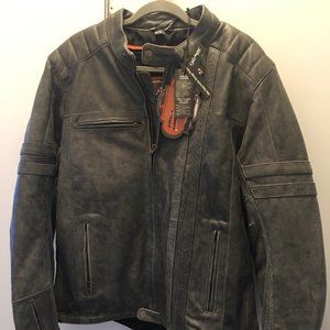 New Men Motorcycle Gray Leather Jacket Gun Pockets